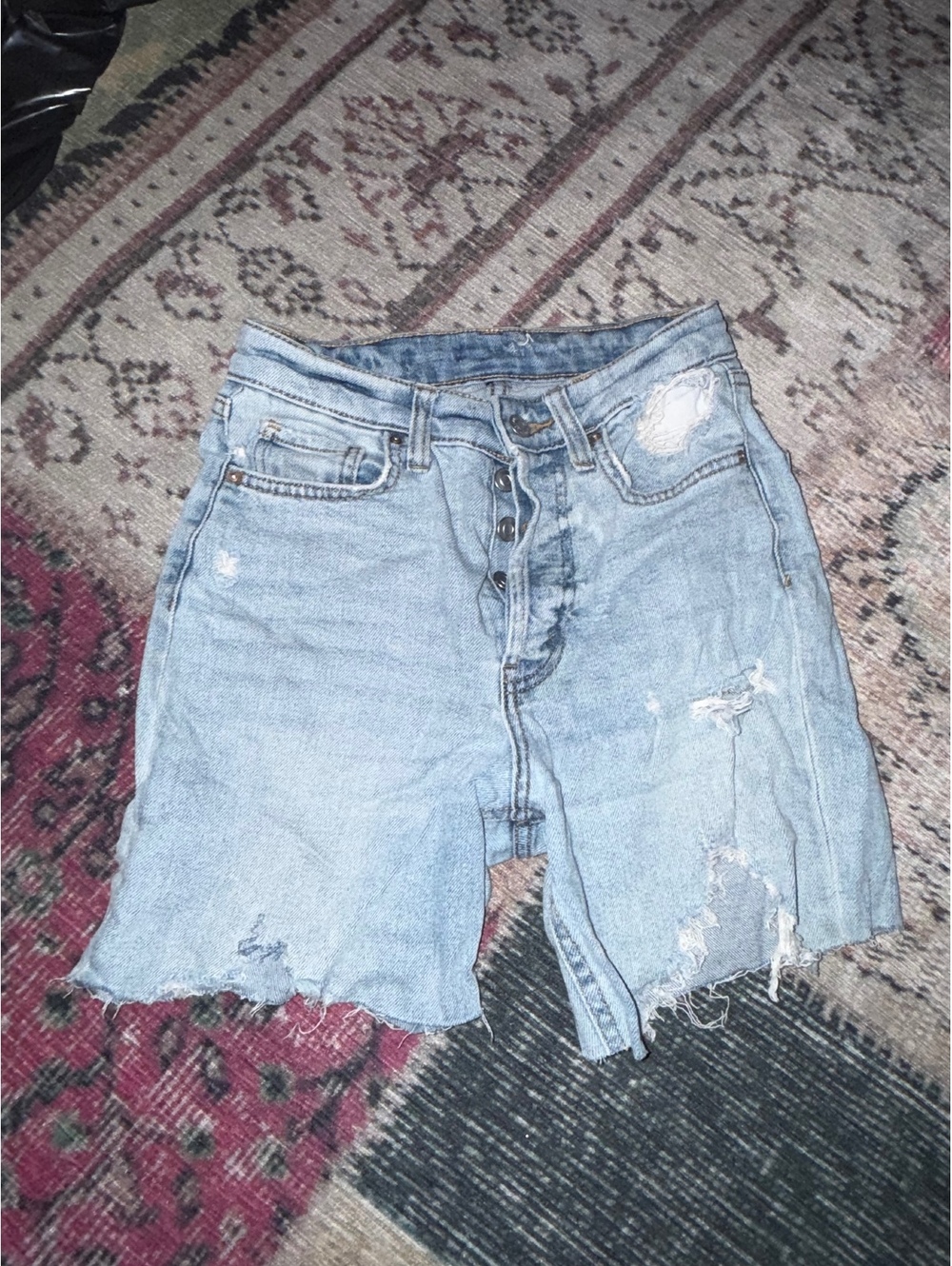 Light wash blue distressed cutoff denim XS shorts frayed
